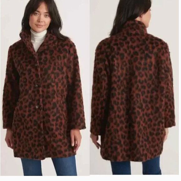 Marine Layer Stephanie Cocoon Coat Fuzzy Teddy Jacket Wool Blend Cheetah NWT XL - Picture 1 of 12